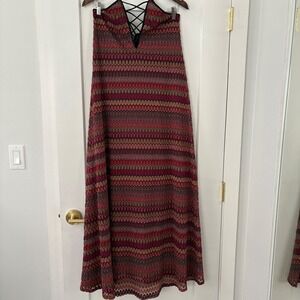 Ecote Maxi Dress Halter Crisscross Back Sleeveless Multicolor‎ Knit Boho Party